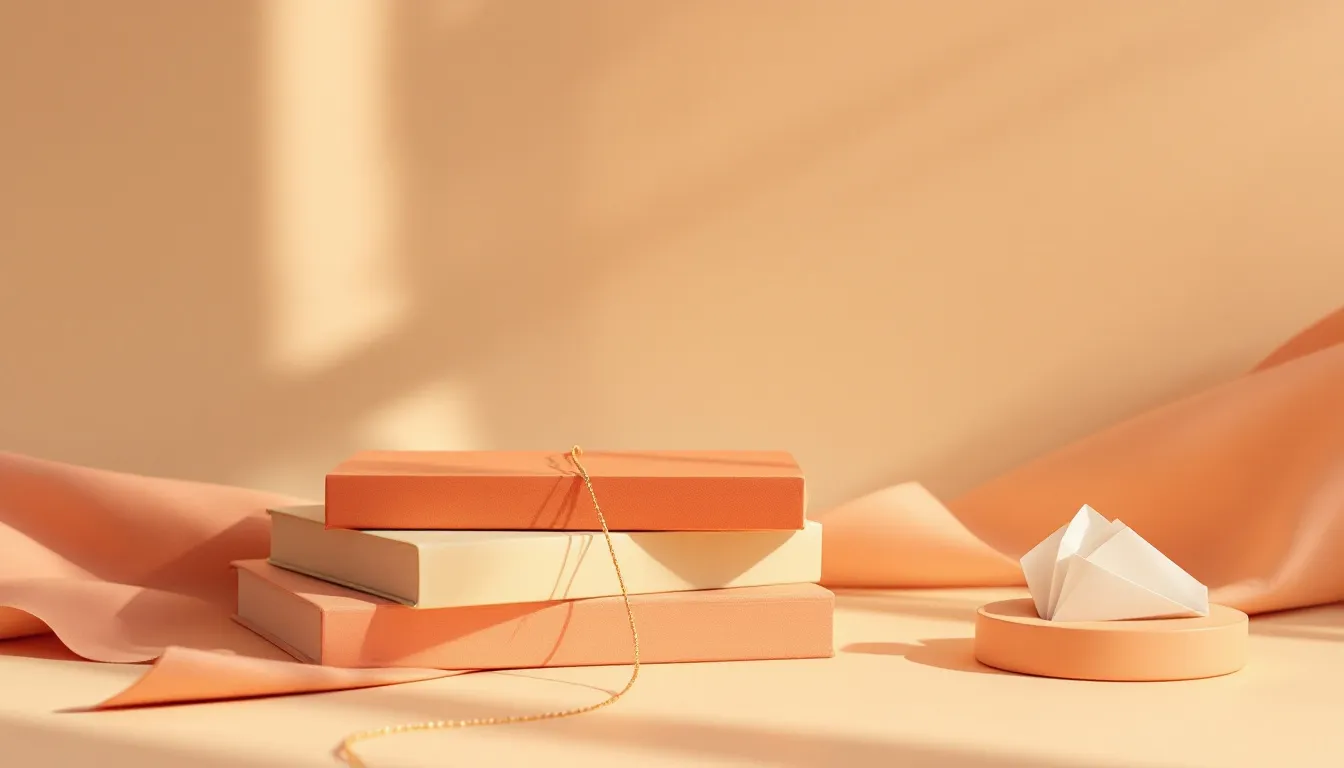 Abstract illustration of stacked books connected by a glowing thread
