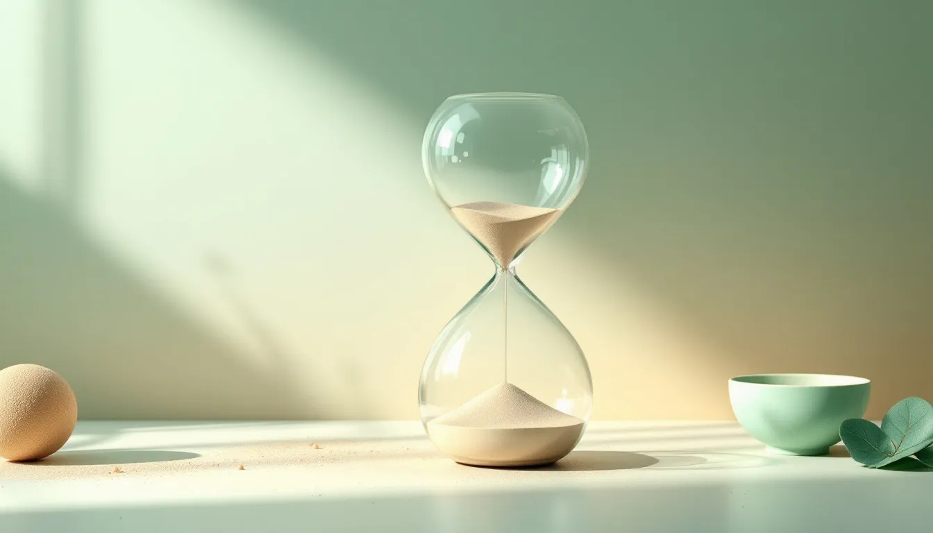 Abstract illustration of an hourglass with vapor dissolving into fading spirals, symbolizing a nicotine craving passing with time.