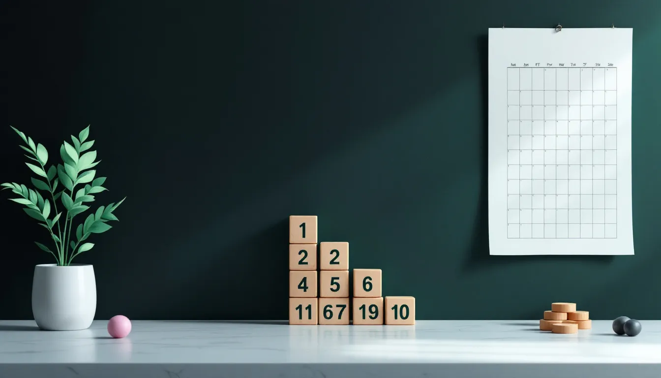Illustration of ascending number blocks and a multiplication grid representing the age progression of learning times tables.